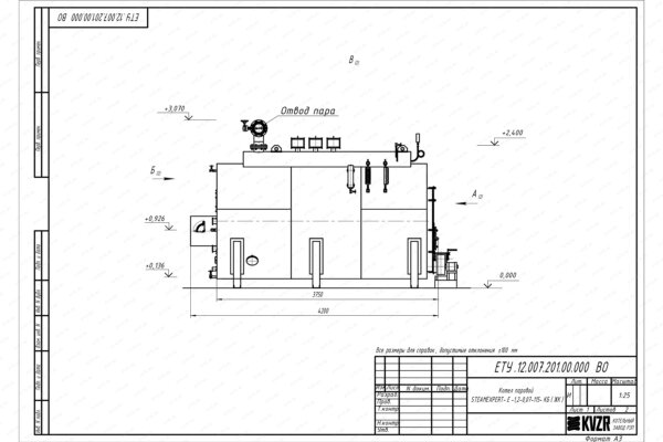 Чертеж угольного парового котла 1200 кг 115 С